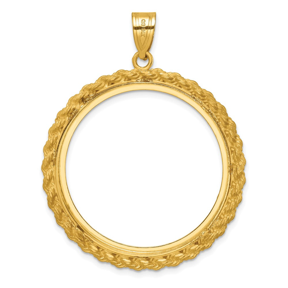 14k Diamond-cut with Casted Rope 32.7mm Prong Coin Bezel Pendant