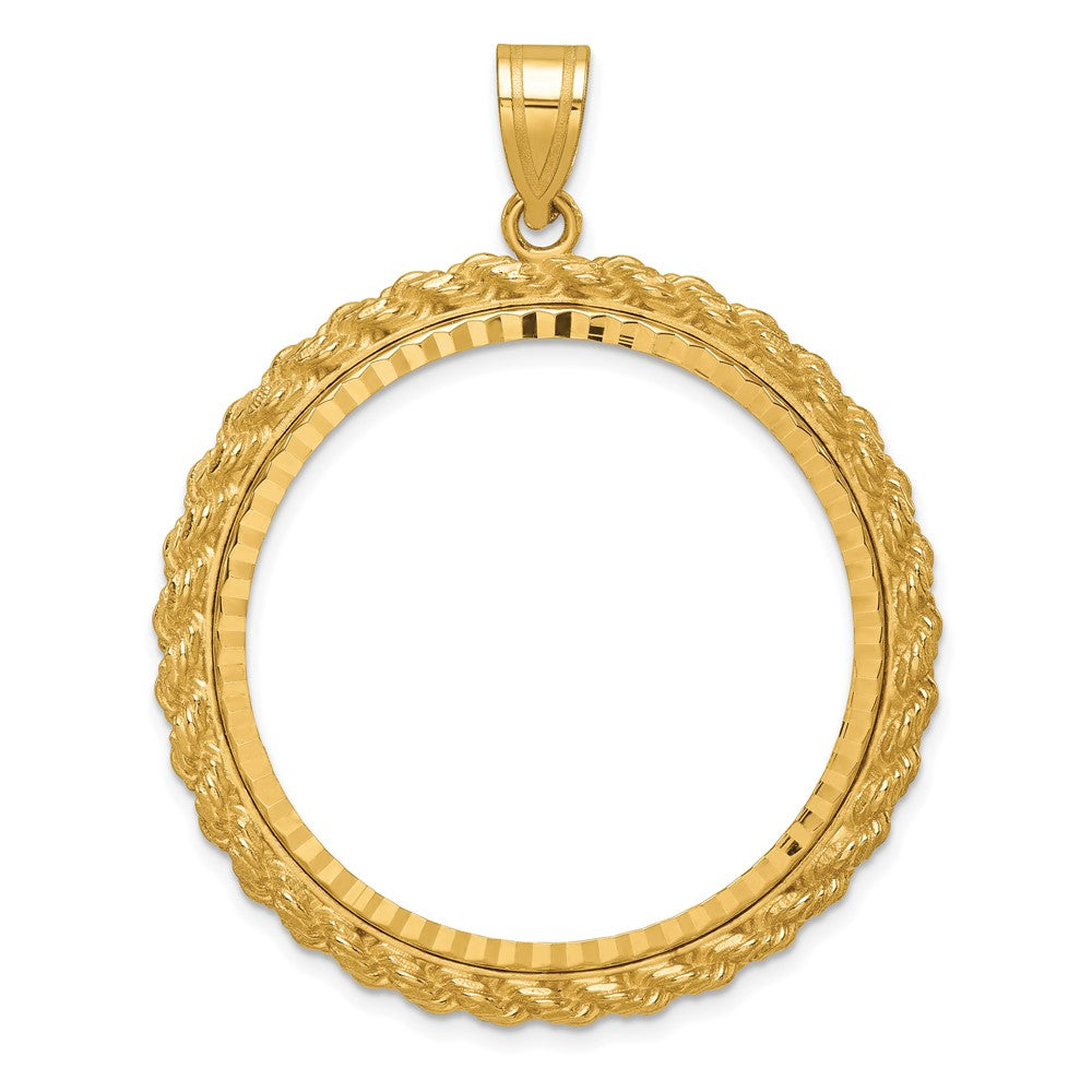 14k Diamond-cut with Casted Rope 32.7mm Prong Coin Bezel Pendant