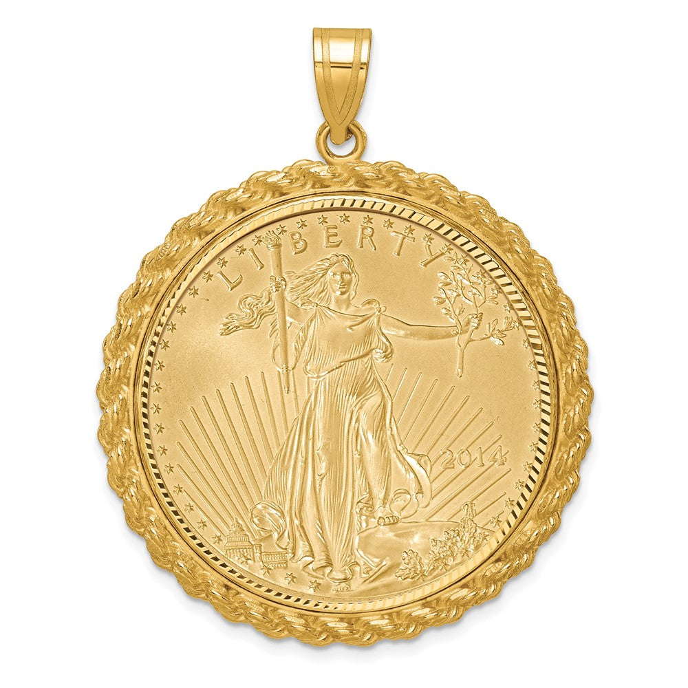 14ky Casted Rope D/C Prong Mounted 1oz AM Eagle Coin Bezel Pendant