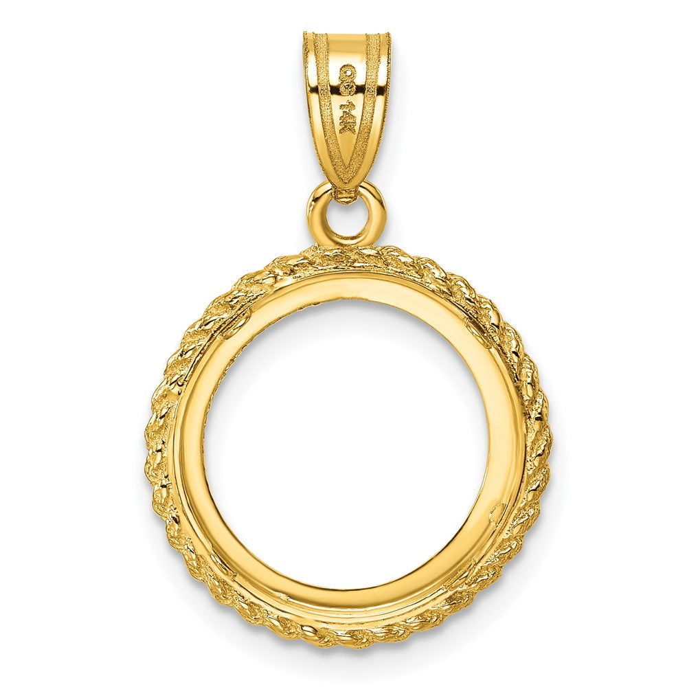 14k Polished with Casted Rope 14.0mm Prong Coin Bezel Pendant