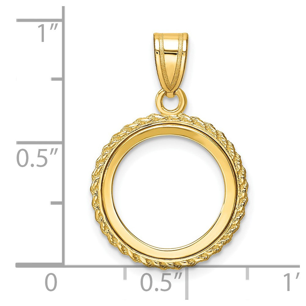 14k Polished with Casted Rope 14.0mm Prong Coin Bezel Pendant