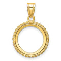 14k Polished with Casted Rope 14.0mm Prong Coin Bezel Pendant