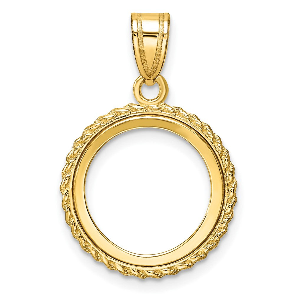 14k Polished with Casted Rope 14.0mm Prong Coin Bezel Pendant