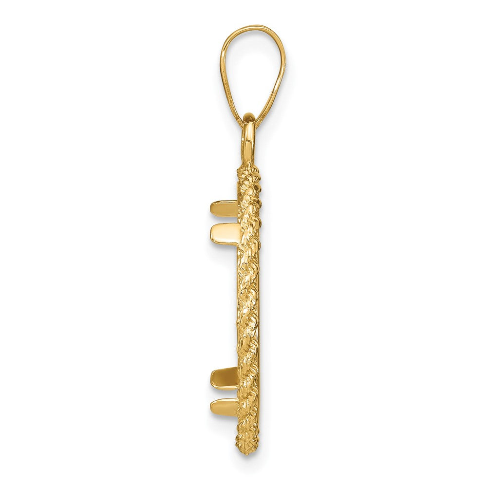 14k Polished with Casted Rope 16.5mm Prong Coin Bezel Pendant