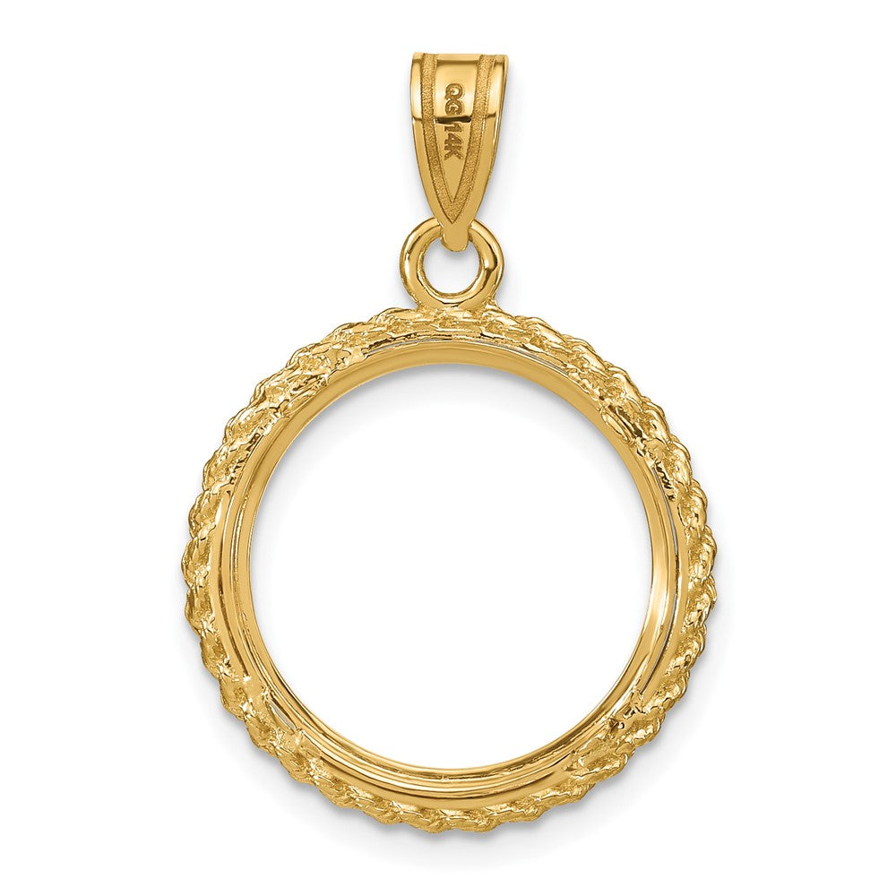 14k Polished with Casted Rope 16.5mm Prong Coin Bezel Pendant