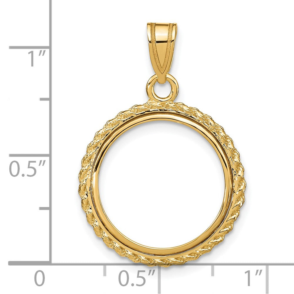 14k Polished with Casted Rope 16.5mm Prong Coin Bezel Pendant