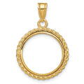 14k Polished with Casted Rope 16.5mm Prong Coin Bezel Pendant
