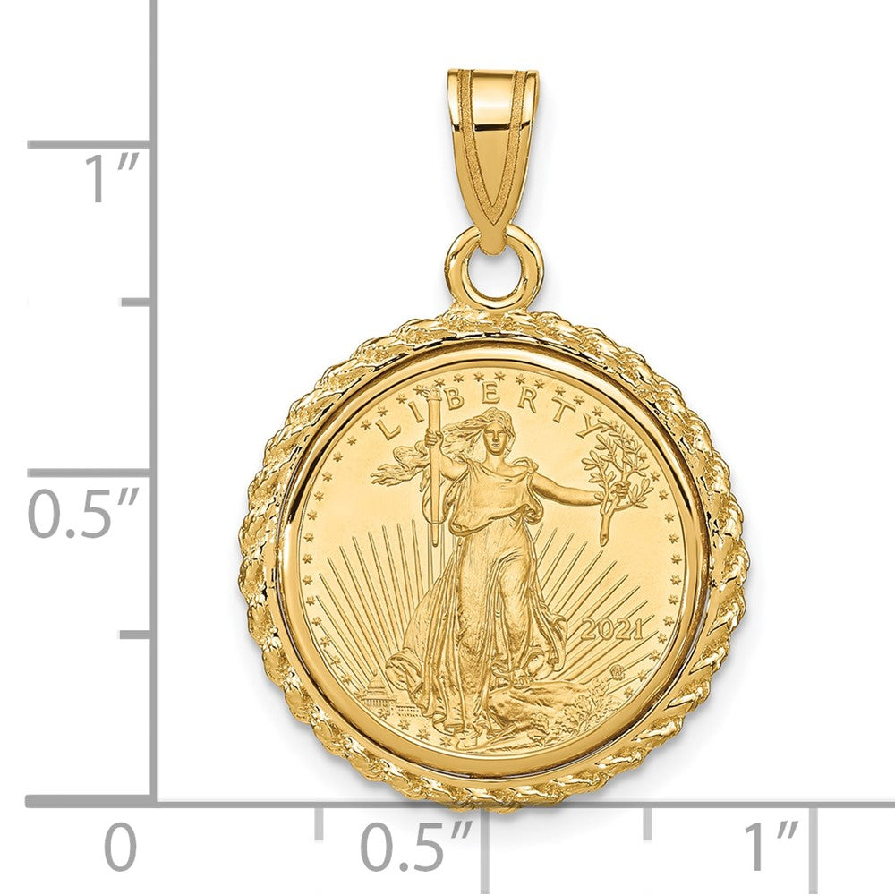 14k Casted Rope Mounted 1/10oz AM Eagle Prong Coin Bezel Pendant