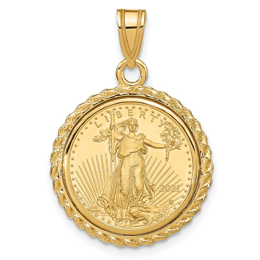 14k Casted Rope Mounted 1/10oz AM Eagle Prong Coin Bezel Pendant