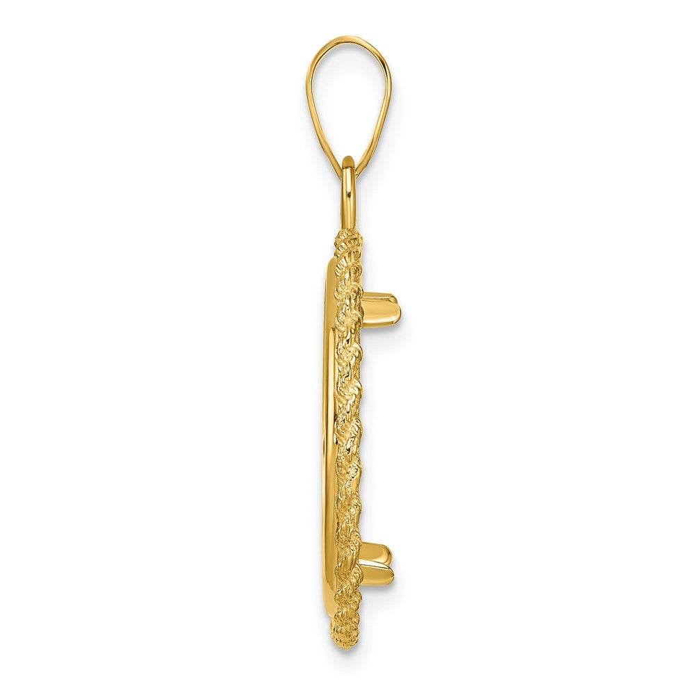 14k Polished with Casted Rope 18.0mm Prong Coin Bezel Pendant