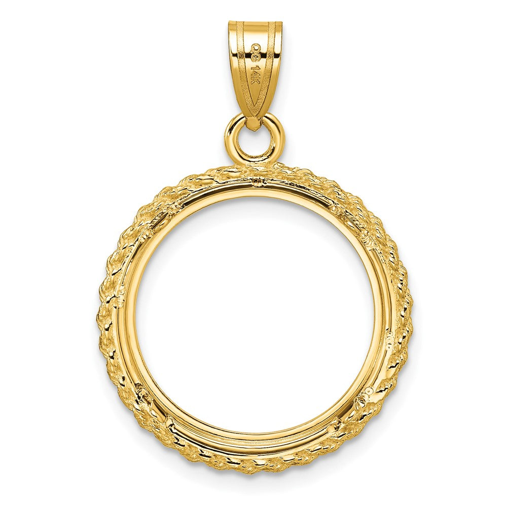 14k Polished with Casted Rope 18.0mm Prong Coin Bezel Pendant