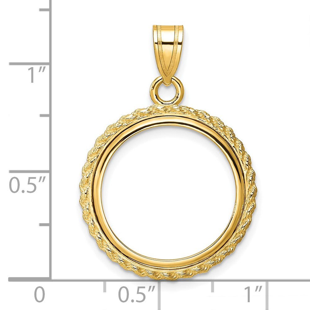 14k Polished with Casted Rope 18.0mm Prong Coin Bezel Pendant
