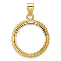 14k Polished with Casted Rope 18.0mm Prong Coin Bezel Pendant