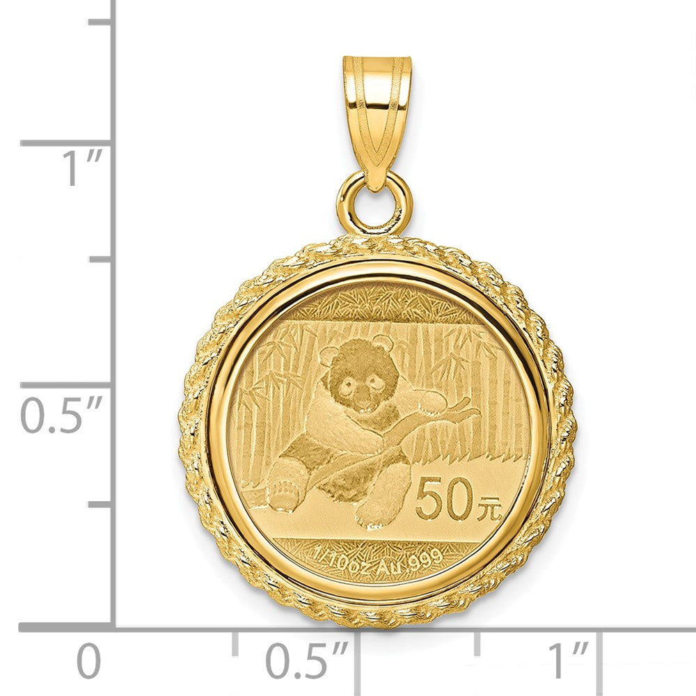 14k Casted Rope Mounted 1/10oz Panda Prong Coin Bezel Pendant