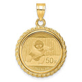14k Casted Rope Mounted 1/10oz Panda Prong Coin Bezel Pendant