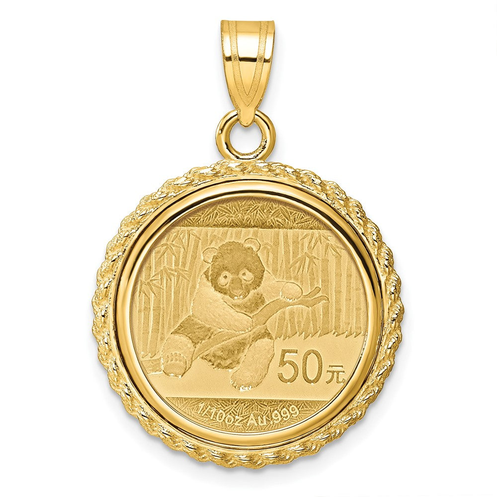 14k Casted Rope Mounted 1/10oz Panda Prong Coin Bezel Pendant