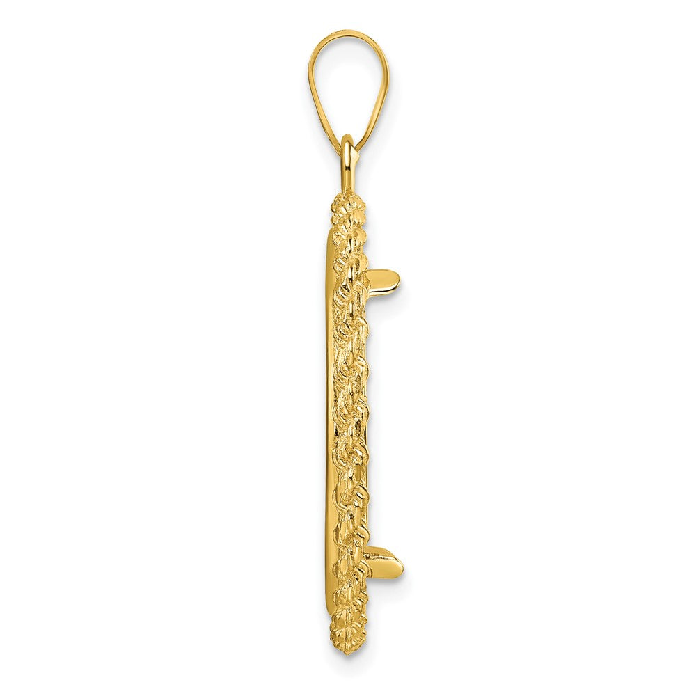 14k Polished with Casted Rope 22.0mm Prong Coin Bezel Pendant