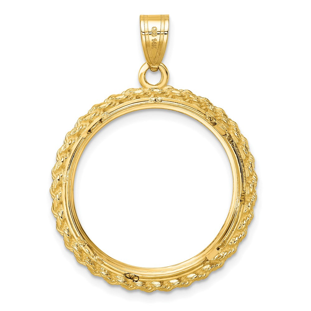 14k Polished with Casted Rope 22.0mm Prong Coin Bezel Pendant