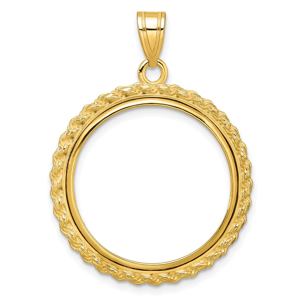 14k Polished with Casted Rope 22.0mm Prong Coin Bezel Pendant