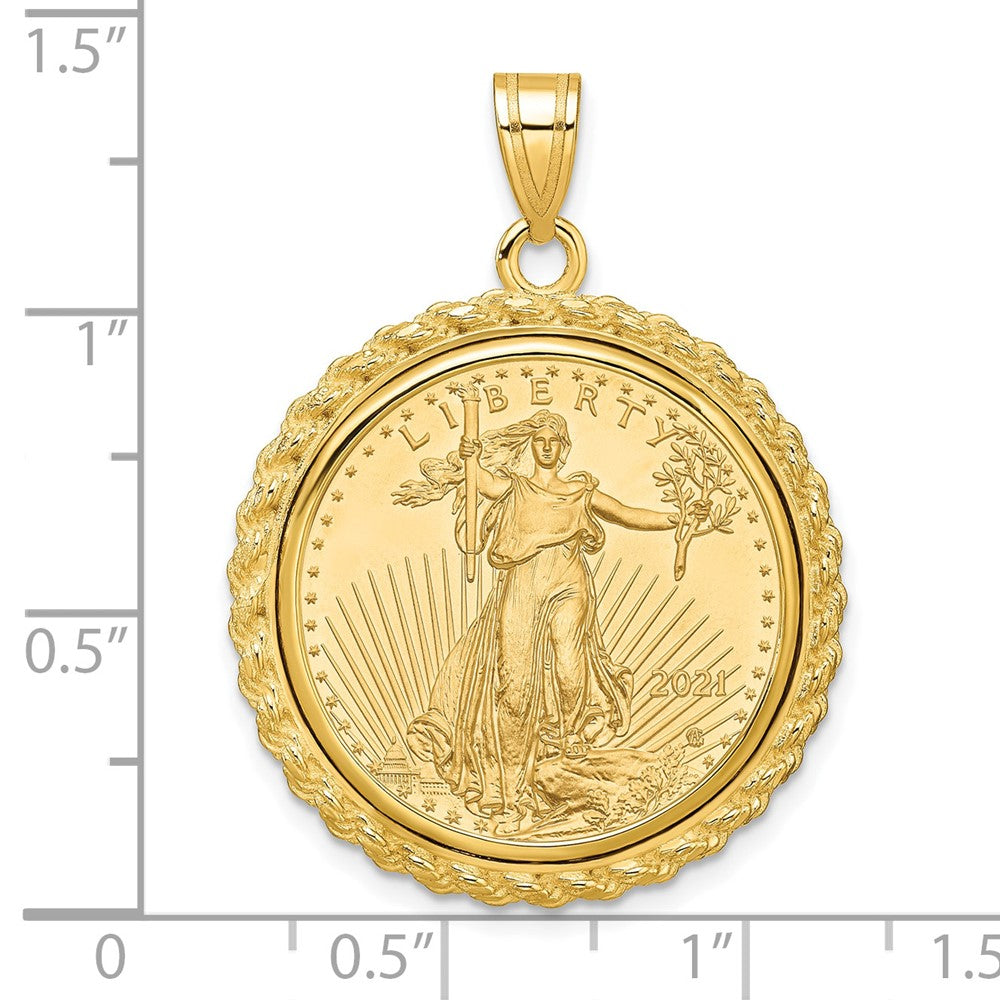14k Casted Rope Mounted 1/4oz American Eagle Prong Coin Bezel Pendant