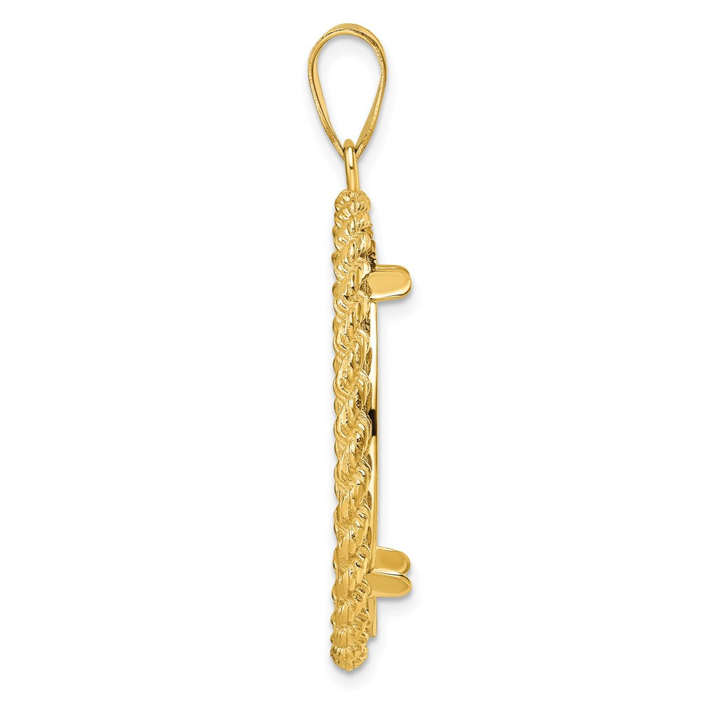14k Polished with Casted Rope 27.0mm Prong Coin Bezel Pendant
