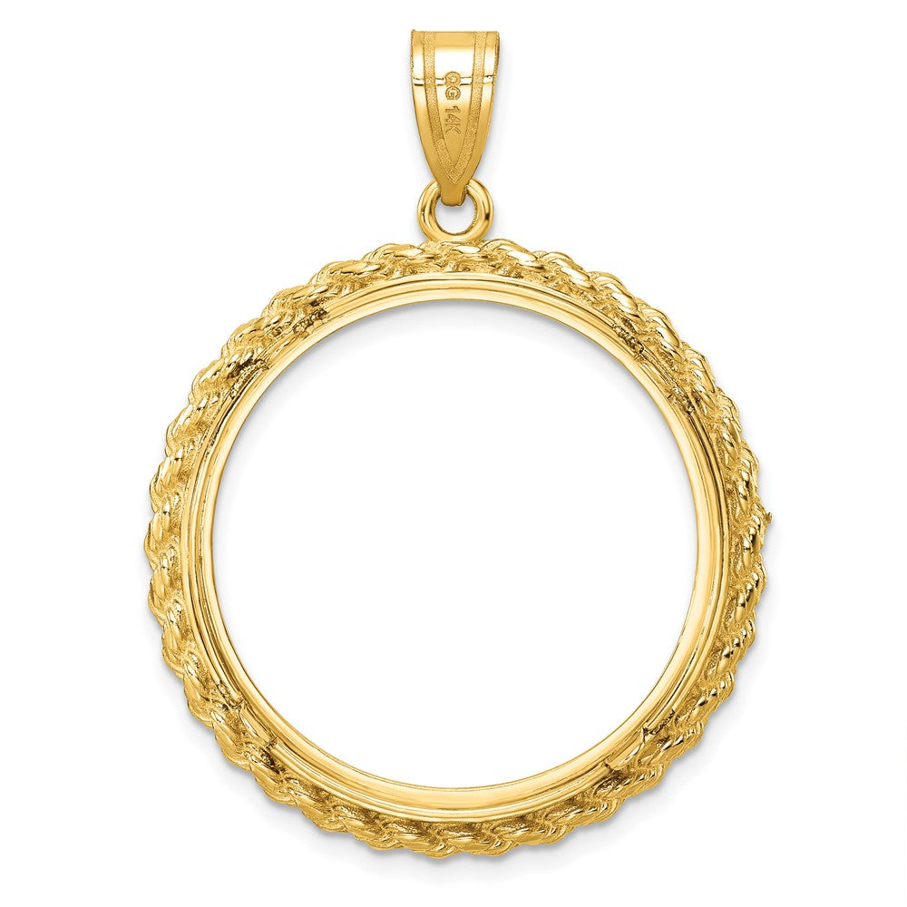 14k Polished with Casted Rope 27.0mm Prong Coin Bezel Pendant