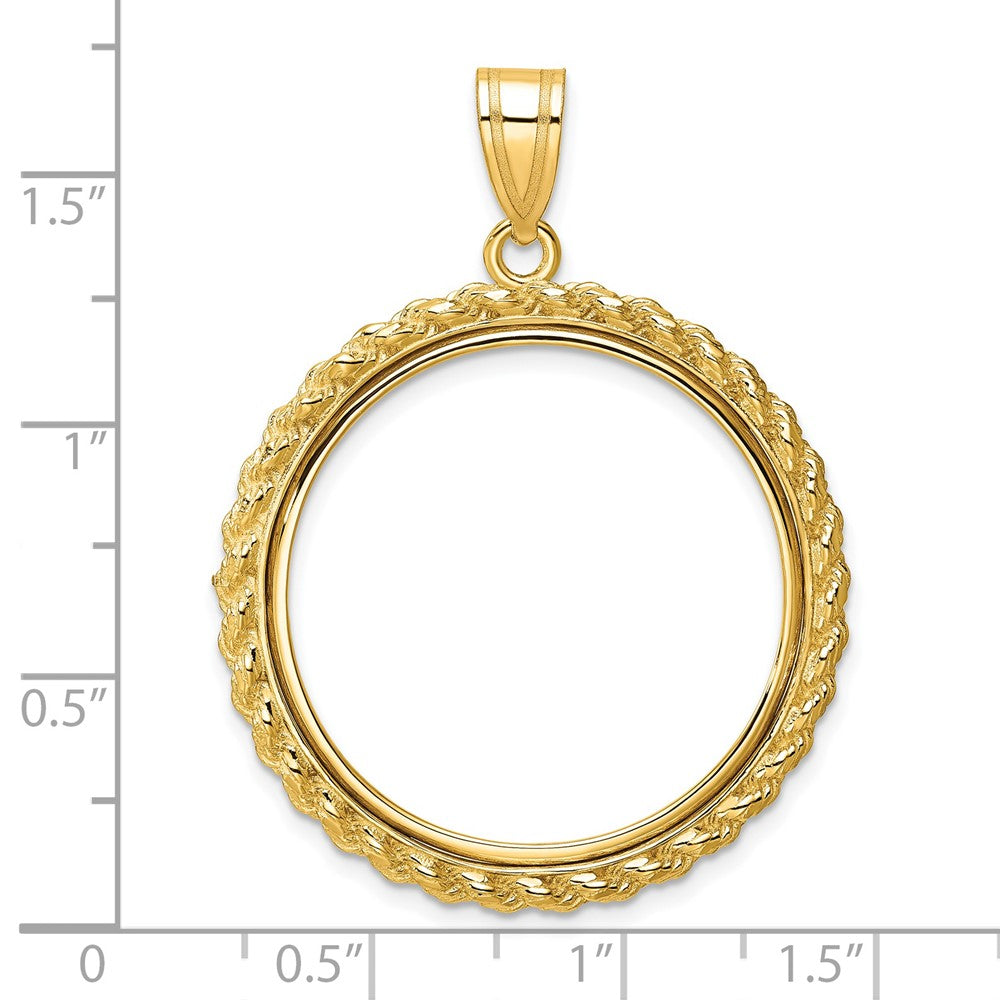 14k Polished with Casted Rope 27.0mm Prong Coin Bezel Pendant