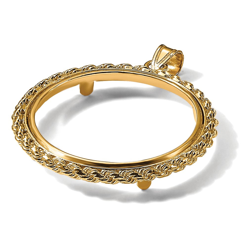 14k Polished with Casted Rope 27.0mm Prong Coin Bezel Pendant
