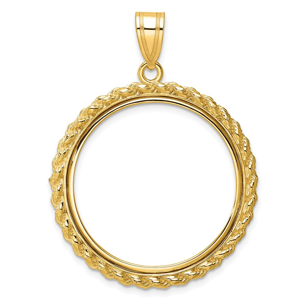 14k Polished with Casted Rope 27.0mm Prong Coin Bezel Pendant