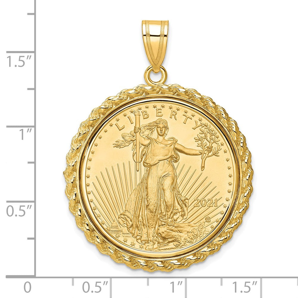 14k Casted Rope Mounted 1/2oz American Eagle Prong Coin Bezel Pendant