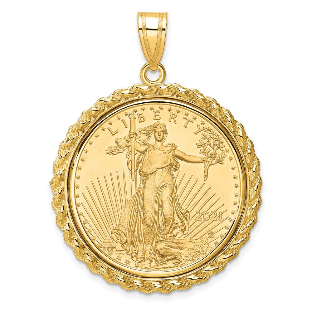 14k Casted Rope Mounted 1/2oz American Eagle Prong Coin Bezel Pendant