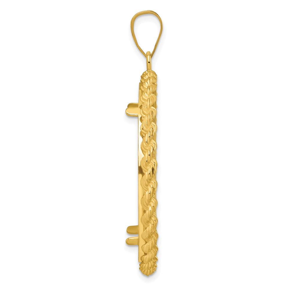 14k Polished with Casted Rope 32.0mm Prong Coin Bezel Pendant