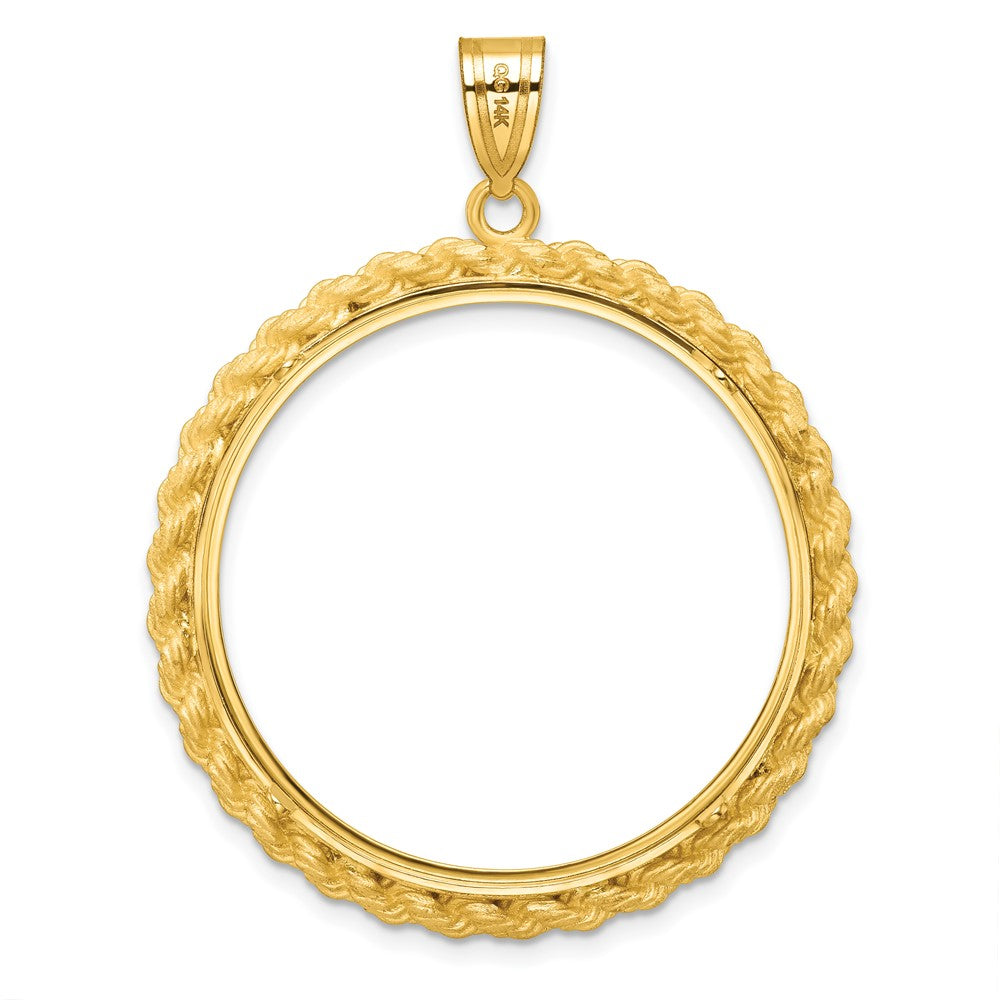 14k Polished with Casted Rope 32.0mm Prong Coin Bezel Pendant