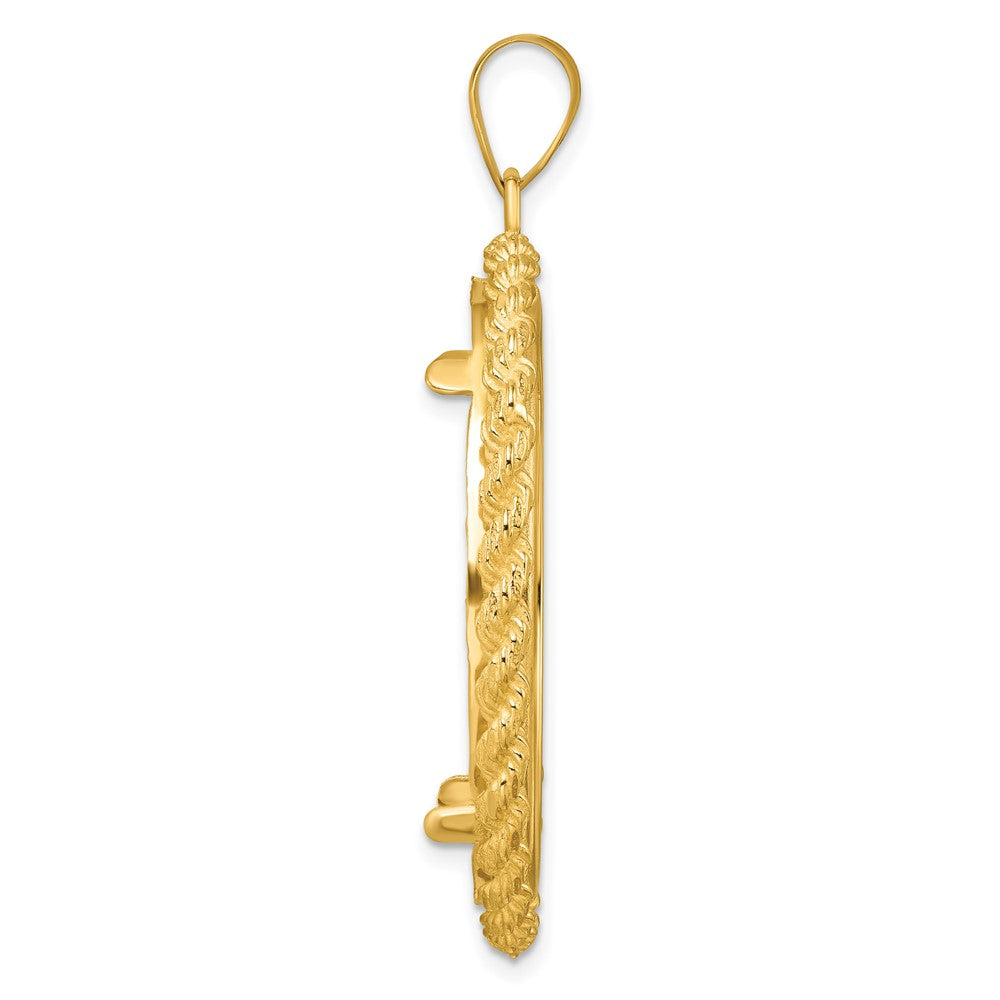 14k Polished with Casted Rope 32.7mm Prong Coin Bezel Pendant