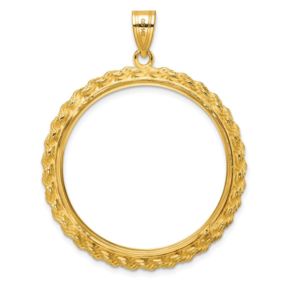 14k Polished with Casted Rope 32.7mm Prong Coin Bezel Pendant