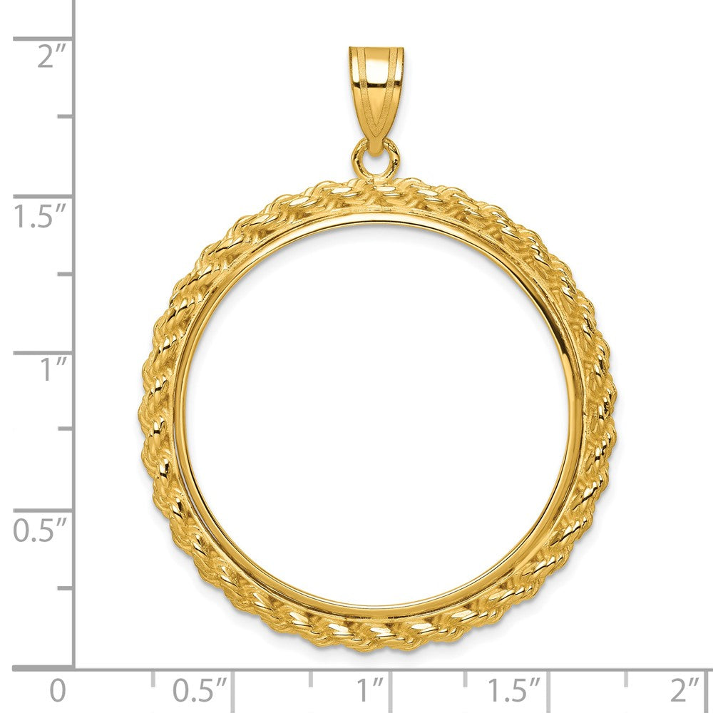 14k Polished with Casted Rope 32.7mm Prong Coin Bezel Pendant