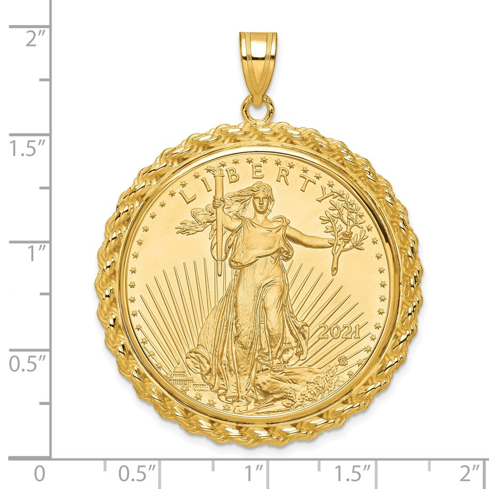 14k Casted Rope Mounted 1oz American Eagle Prong Coin Bezel Pendant