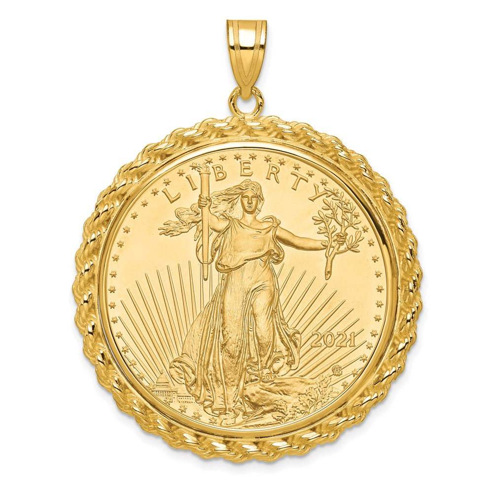 14k Casted Rope Mounted 1oz American Eagle Prong Coin Bezel Pendant