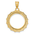 14k Polished & Diamond-cut Fancy 16.5mm Prong Coin Bezel Pendant