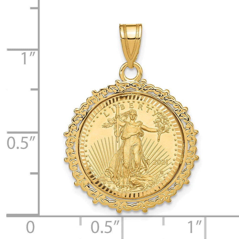 14ky 1/10oz Mounted American Eagle Coin Fancy Edge Diamond-cut Bezel Pendan