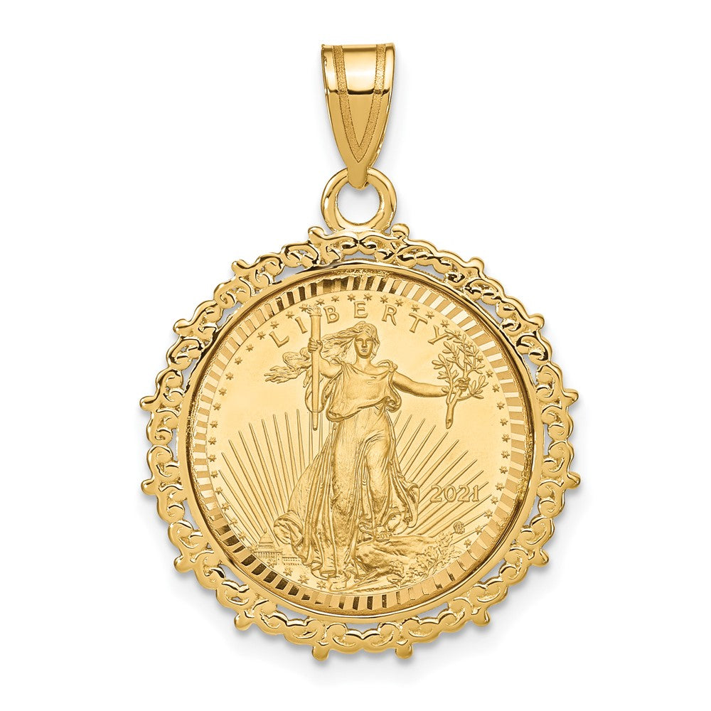 14ky 1/10oz Mounted American Eagle Coin Fancy Edge Diamond-cut Bezel Pendan