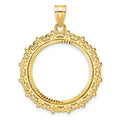 14k Polished & Diamond-cut Fancy 22.0mm Prong Coin Bezel Pendant