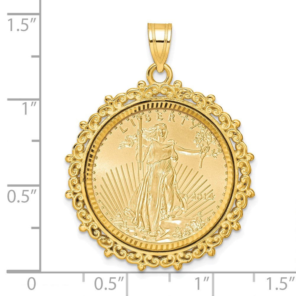 14ky 1/4oz Mounted American Eagle Coin Fancy Edge Diamond-cut Bezel Pendant