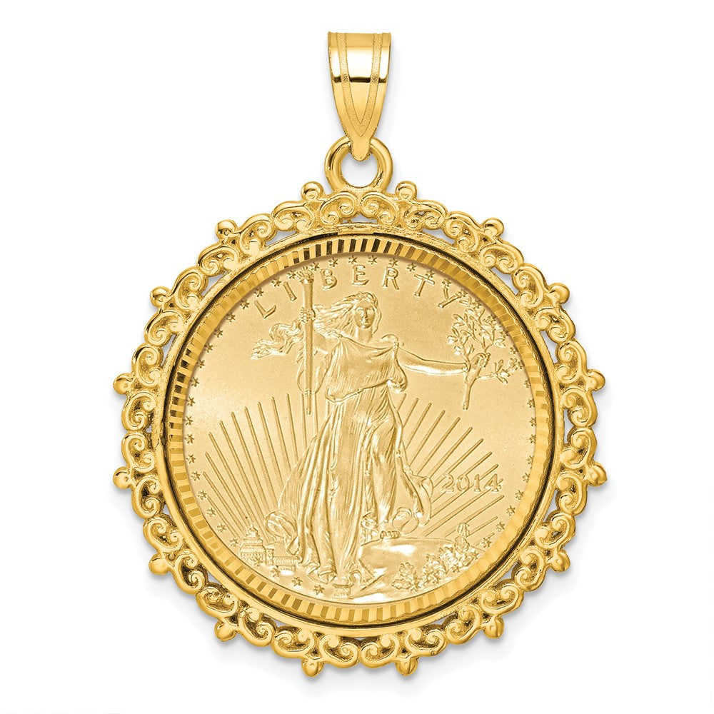 14ky 1/4oz Mounted American Eagle Coin Fancy Edge Diamond-cut Bezel Pendant