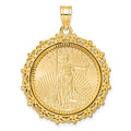 14ky 1/4oz Mounted American Eagle Coin Fancy Edge Diamond-cut Bezel Pendant