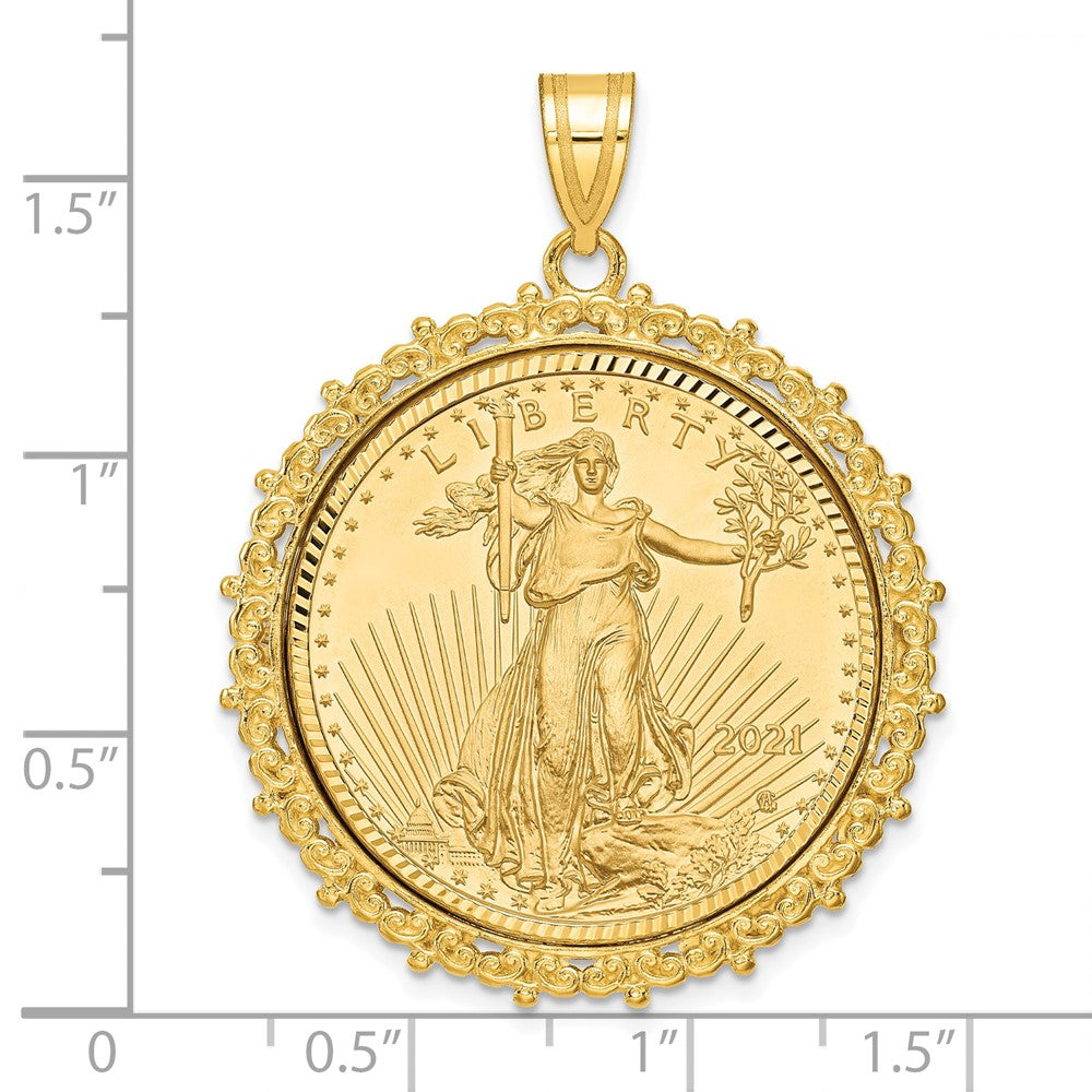 14ky 1/2oz Mounted American Eagle Coin Fancy Edge Diamond-cut Bezel Pendant