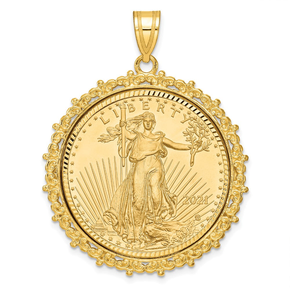 14ky 1/2oz Mounted American Eagle Coin Fancy Edge Diamond-cut Bezel Pendant