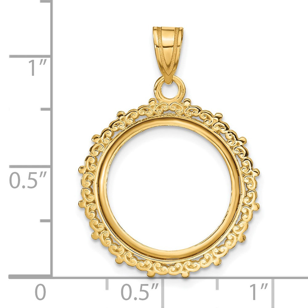 14k Polished Fancy 16.5mm Prong Coin Bezel Pendant