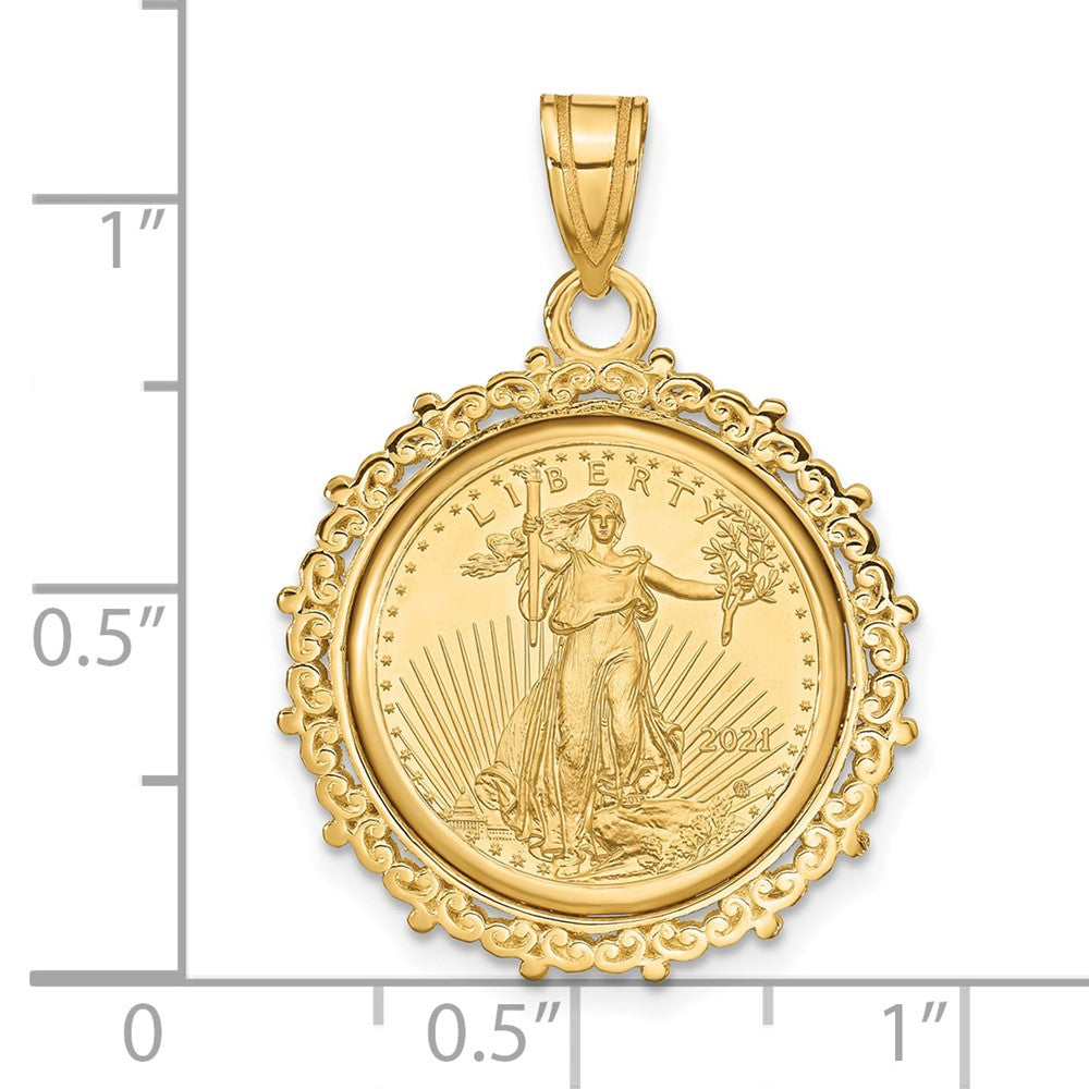 14k Polished Fancy Mounted 1/10oz AM Eagle Prong Coin Bezel Pendant