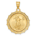 14k Polished Fancy Mounted 1/10oz AM Eagle Prong Coin Bezel Pendant